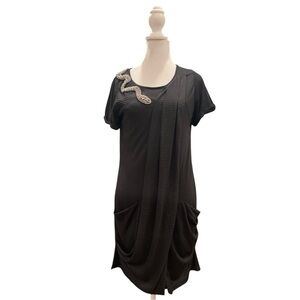 Lanvin Paris Black Embellished Stretch Dress Small Designer